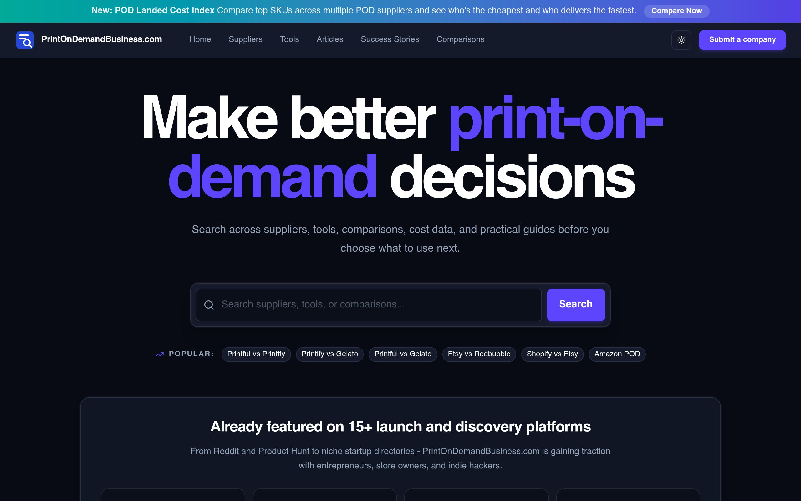 PODB homepage preview